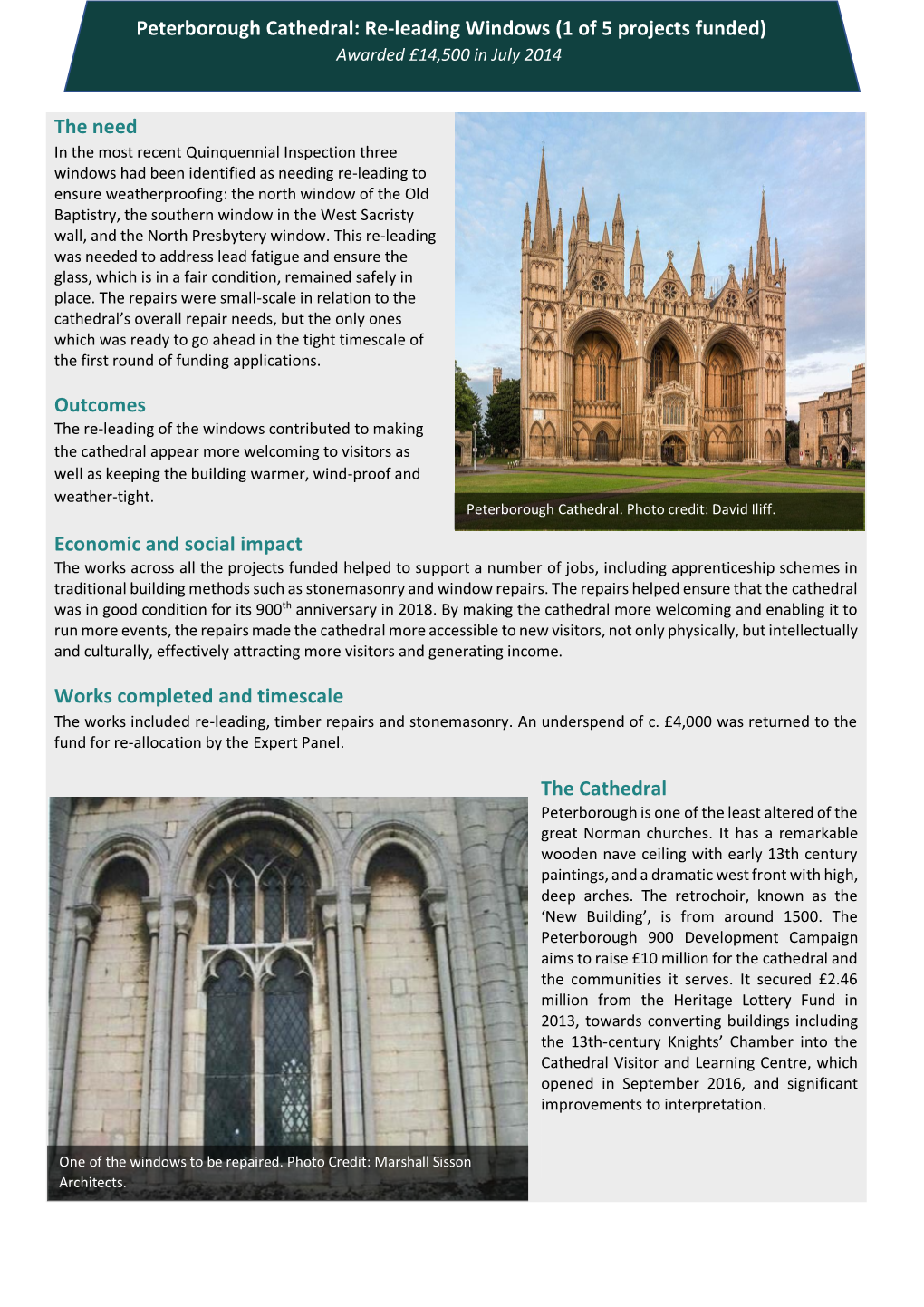 Peterborough Cathedral: Re-Leading Windows (1 of 5 Projects Funded) Awarded £14,500 in July 2014