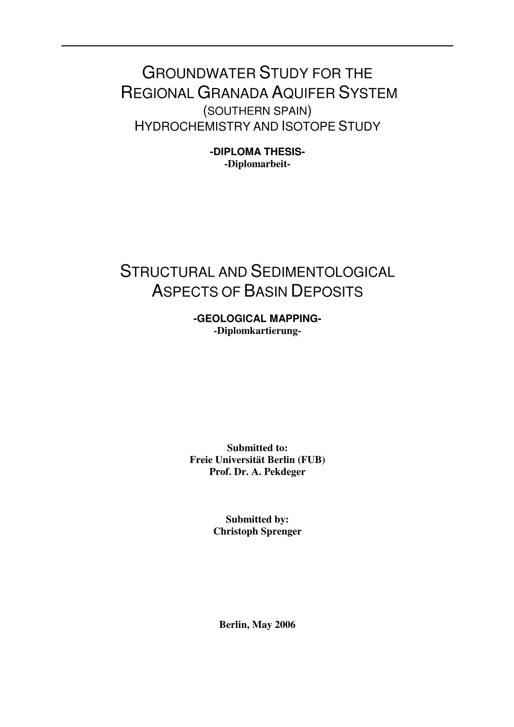 Groundwater Study for the Regional Granada Aquifer System (Southern Spain) Hydrochemistry and Isotope Study