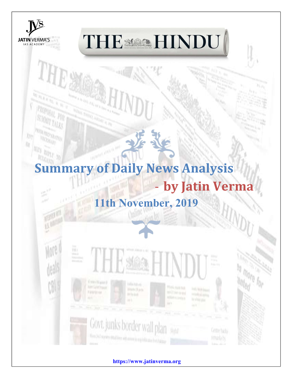 Summary of Daily News Analysis - by Jatin Verma 11Th November, 2019