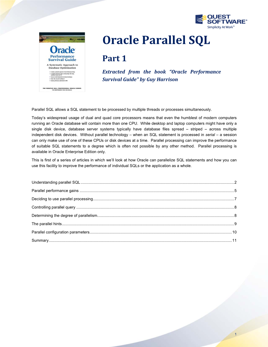 Oracle Parallel SQL Part 1