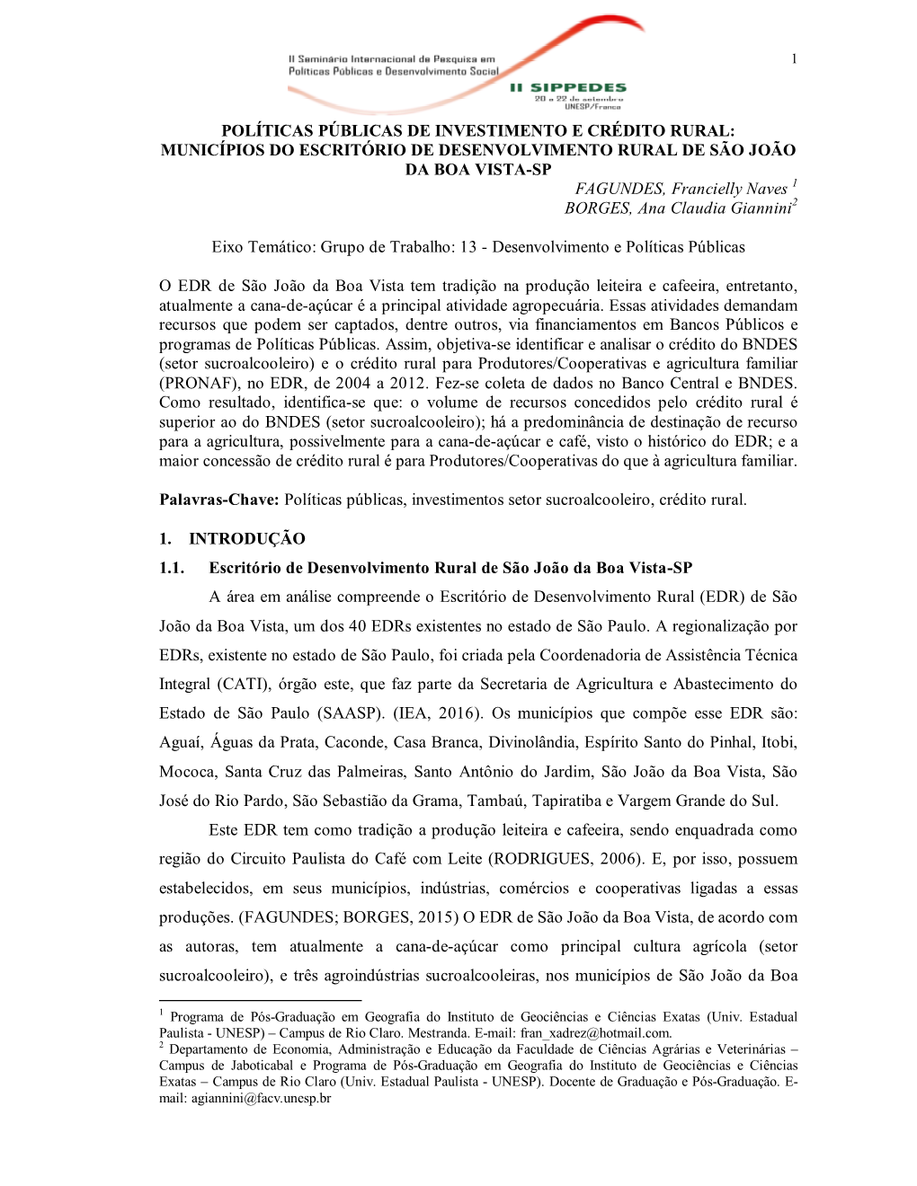 Políticas Públicas De Investimento E Crédito Rural