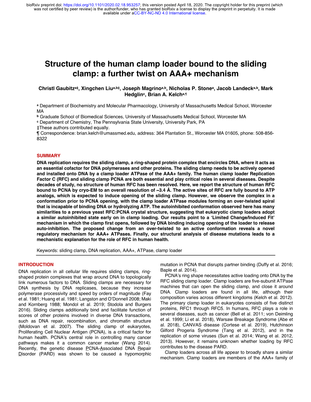 Structure of the Human Clamp Loader Bound to the Sliding Clamp: a Further Twist on AAA+ Mechanism