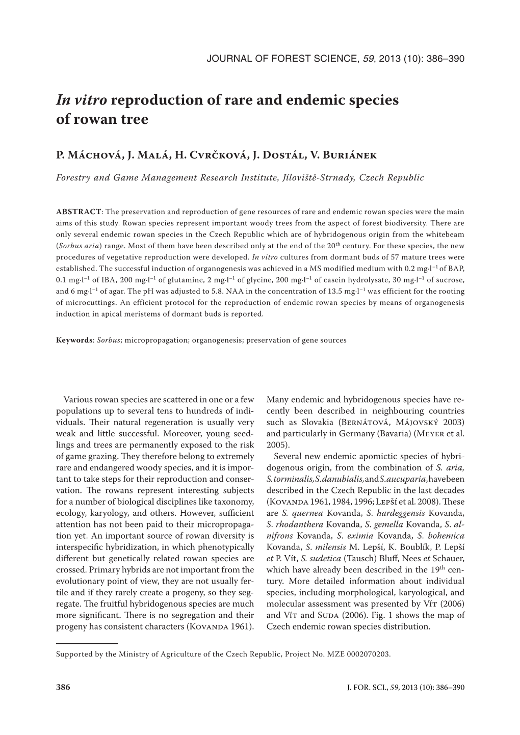 In Vitro Reproduction of Rare and Endemic Species of Rowan Tree