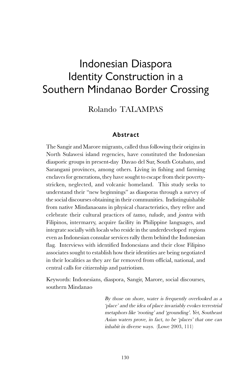 Indonesian Diaspora Identity Construction in a Southern Mindanao Border Crossing