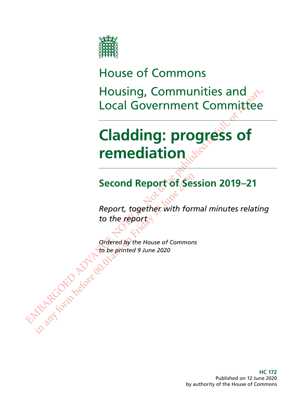 Cladding: Progress of Remediation