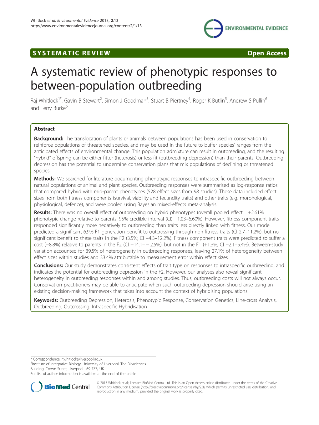 A Systematic Review of Phenotypic Responses to Between-Population