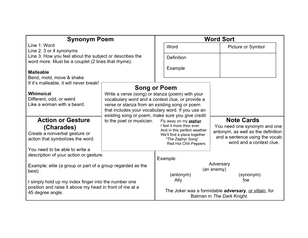 Synonym Poem Line 1: Word Line 2: 3 Or 4 Synonyms Line 3: How You Feel About the Subject