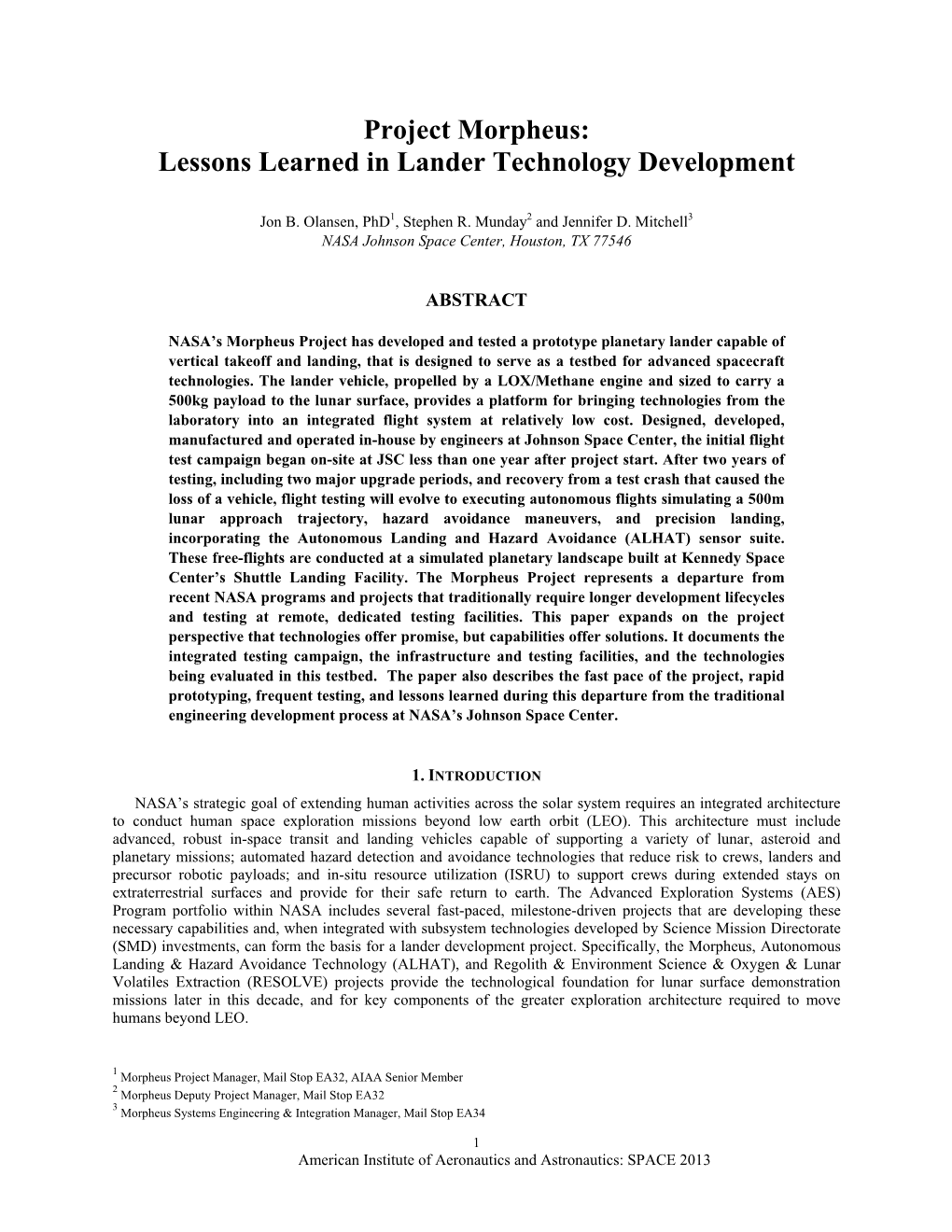 Project Morpheus: Lessons Learned in Lander Technology Development