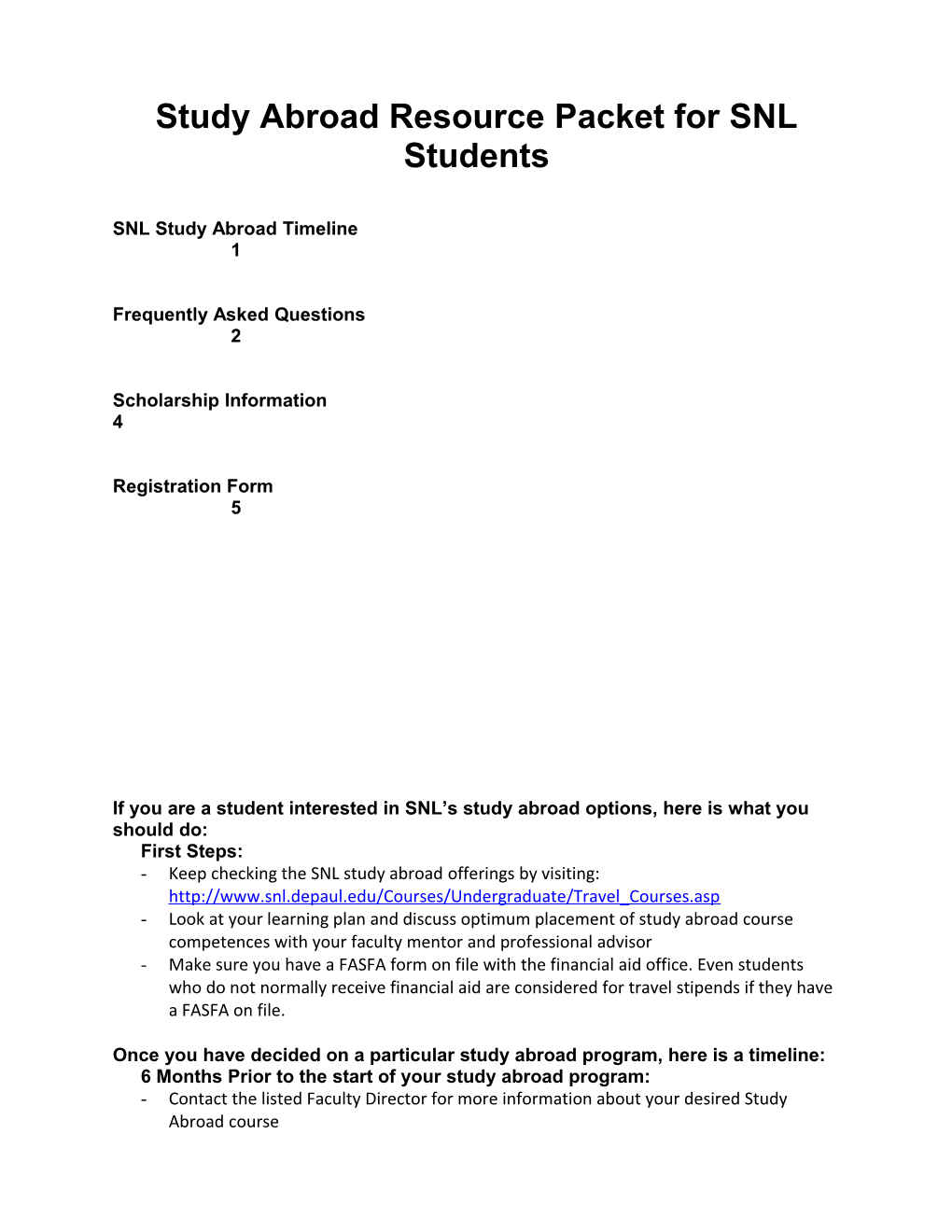 Study Abroad Resource Packet for SNL Students