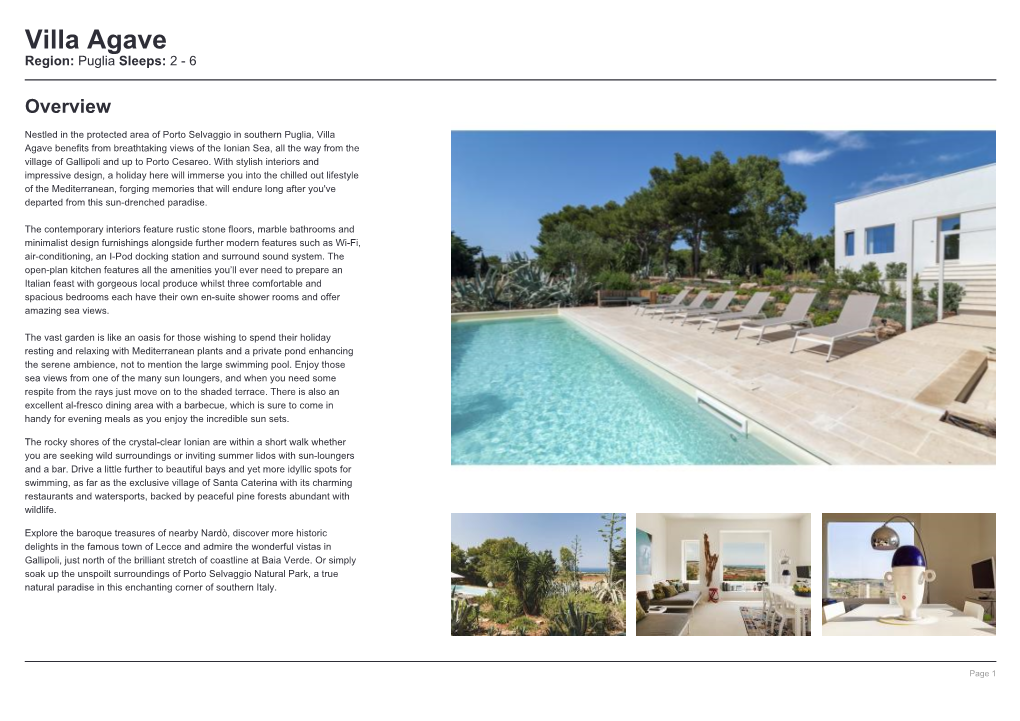 Villa Agave Region: Puglia Sleeps: 2 - 6