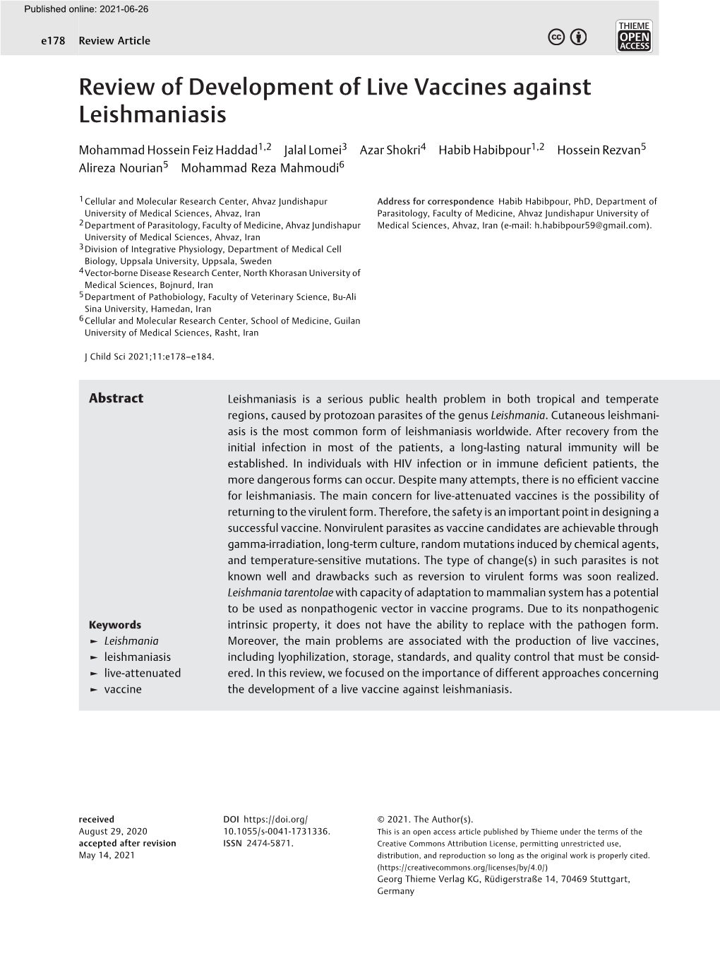 Review of Development of Live Vaccines Against Leishmaniasis