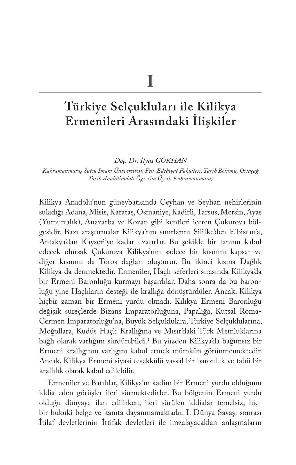 Türkiye Selçukluları Ile Kilikya Ermenileri Arasındaki İlişkiler