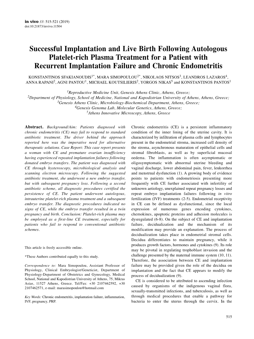 Successful Implantation and Live Birth Following Autologous Platelet-Rich