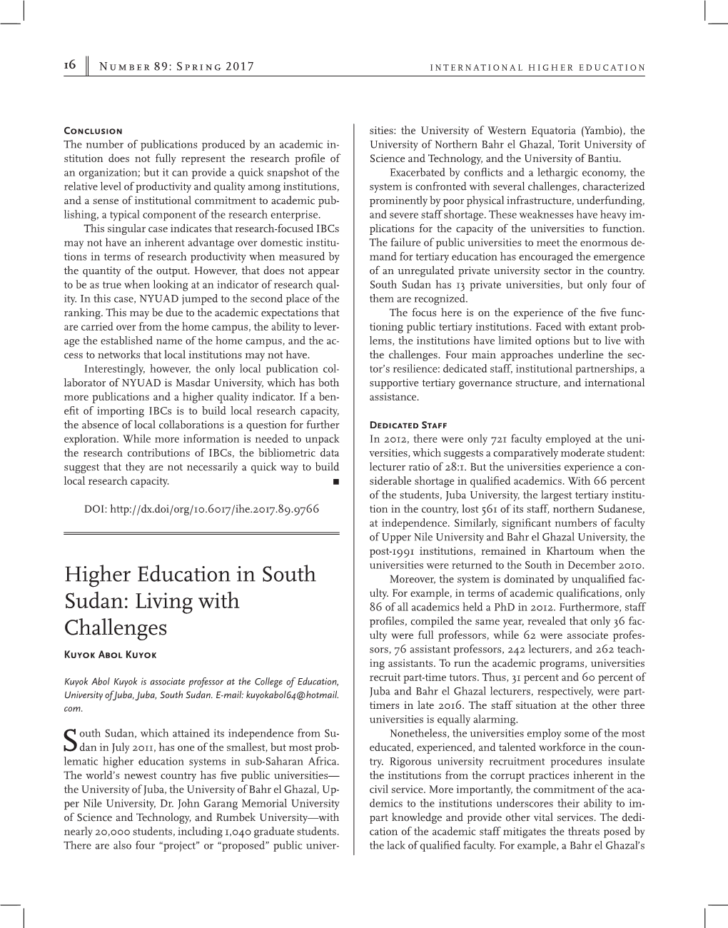 Higher Education in South Sudan