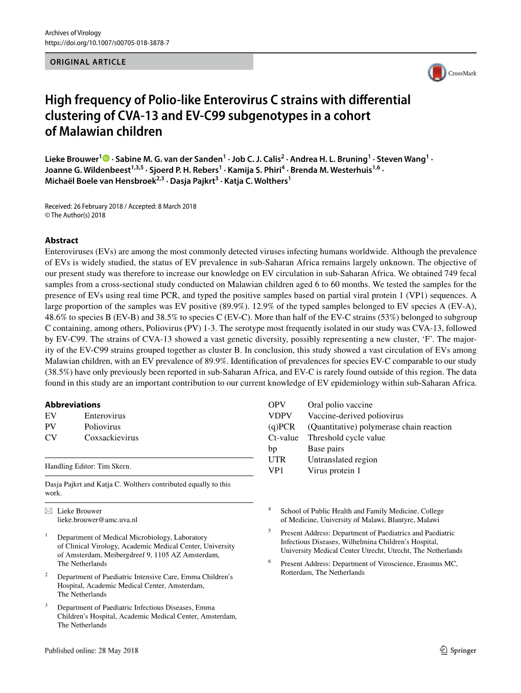 High Frequency of Polio-Like Enterovirus C Strains with Differential Clustering of CVA-13 and EV-C99 Subgenotypes in a Cohort Of