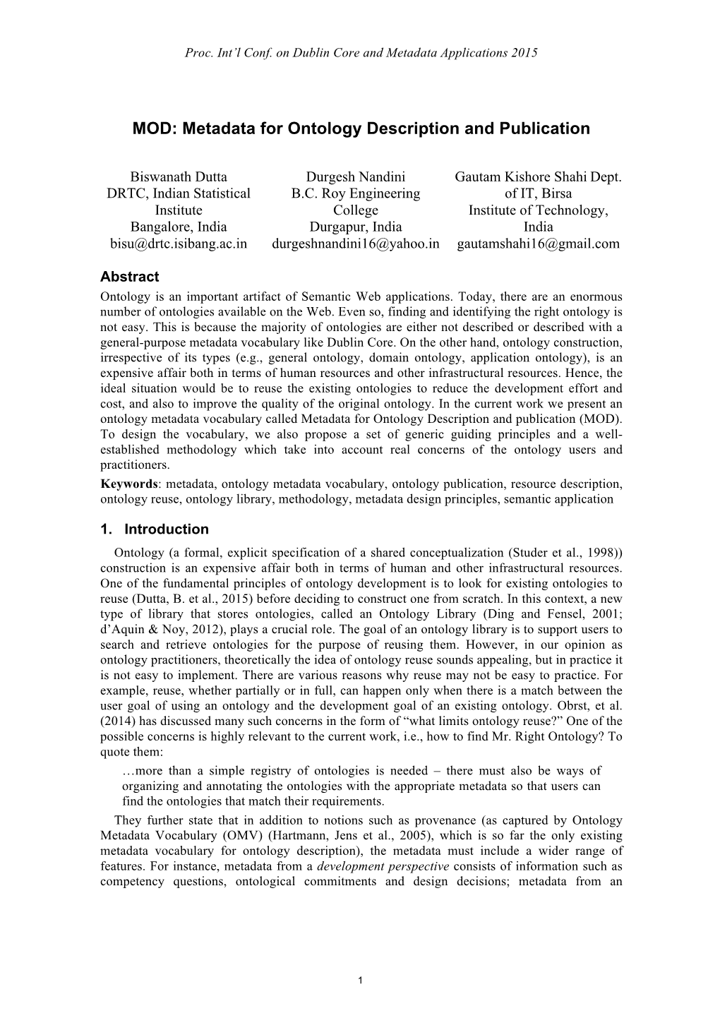 Metadata for Ontology Description and Publication