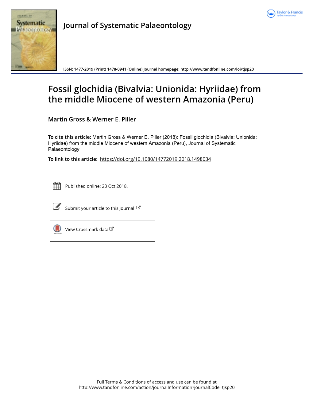 Fossil Glochidia (Bivalvia: Unionida: Hyriidae) from the Middle Miocene of Western Amazonia (Peru)