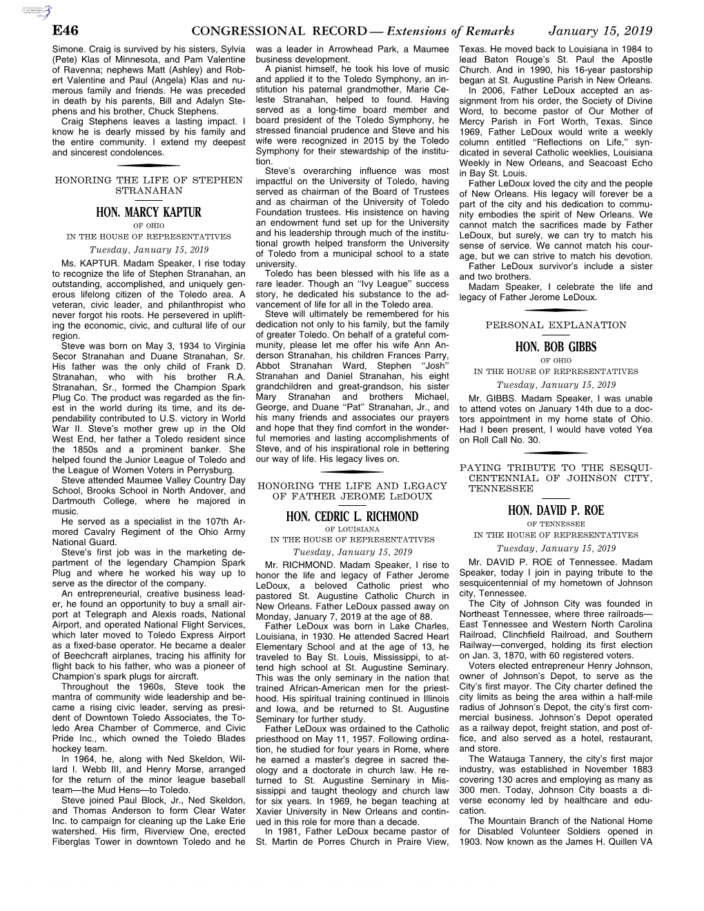 CONGRESSIONAL RECORD— Extensions of Remarks E46 HON. MARCY KAPTUR HON. CEDRIC L. RICHMOND HON. BOB GIBBS HON. DAVID P