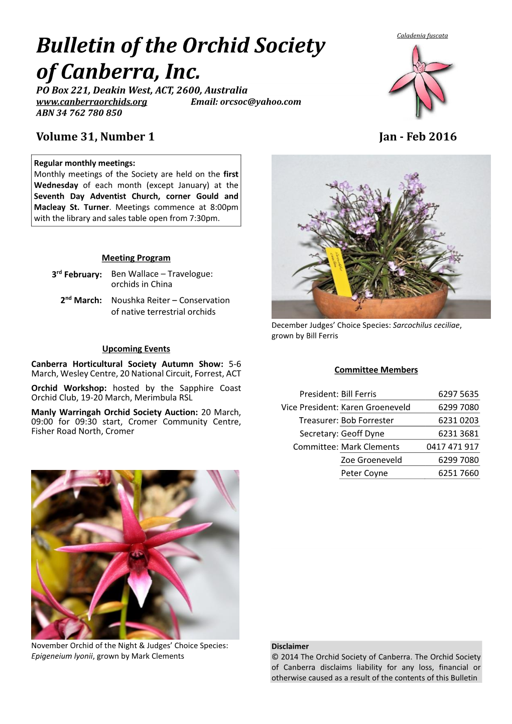 Bulletin of the Orchid Society of Canberra, Inc