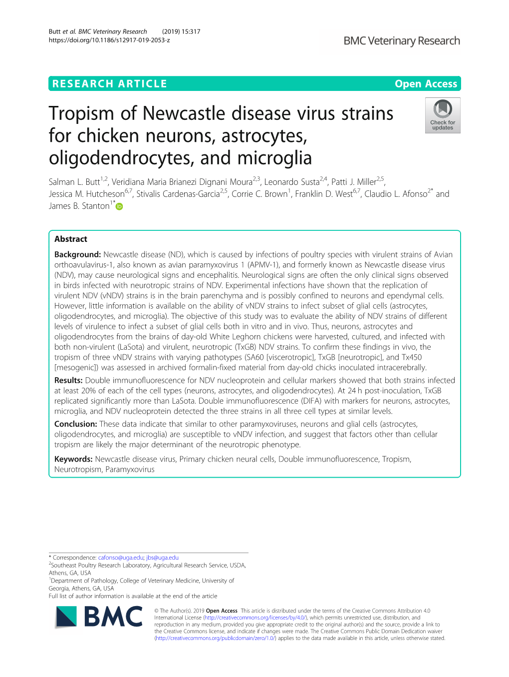 Tropism of Newcastle Disease Virus Strains for Chicken Neurons, Astrocytes, Oligodendrocytes, and Microglia Salman L