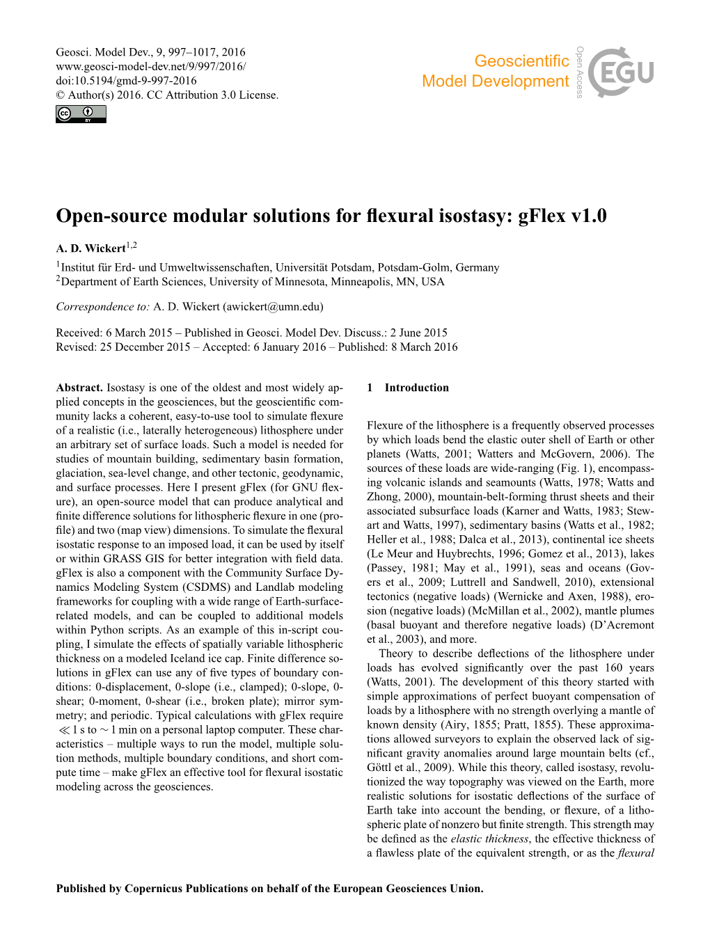 Open-Source Modular Solutions for Flexural Isostasy: Gflex V1.0