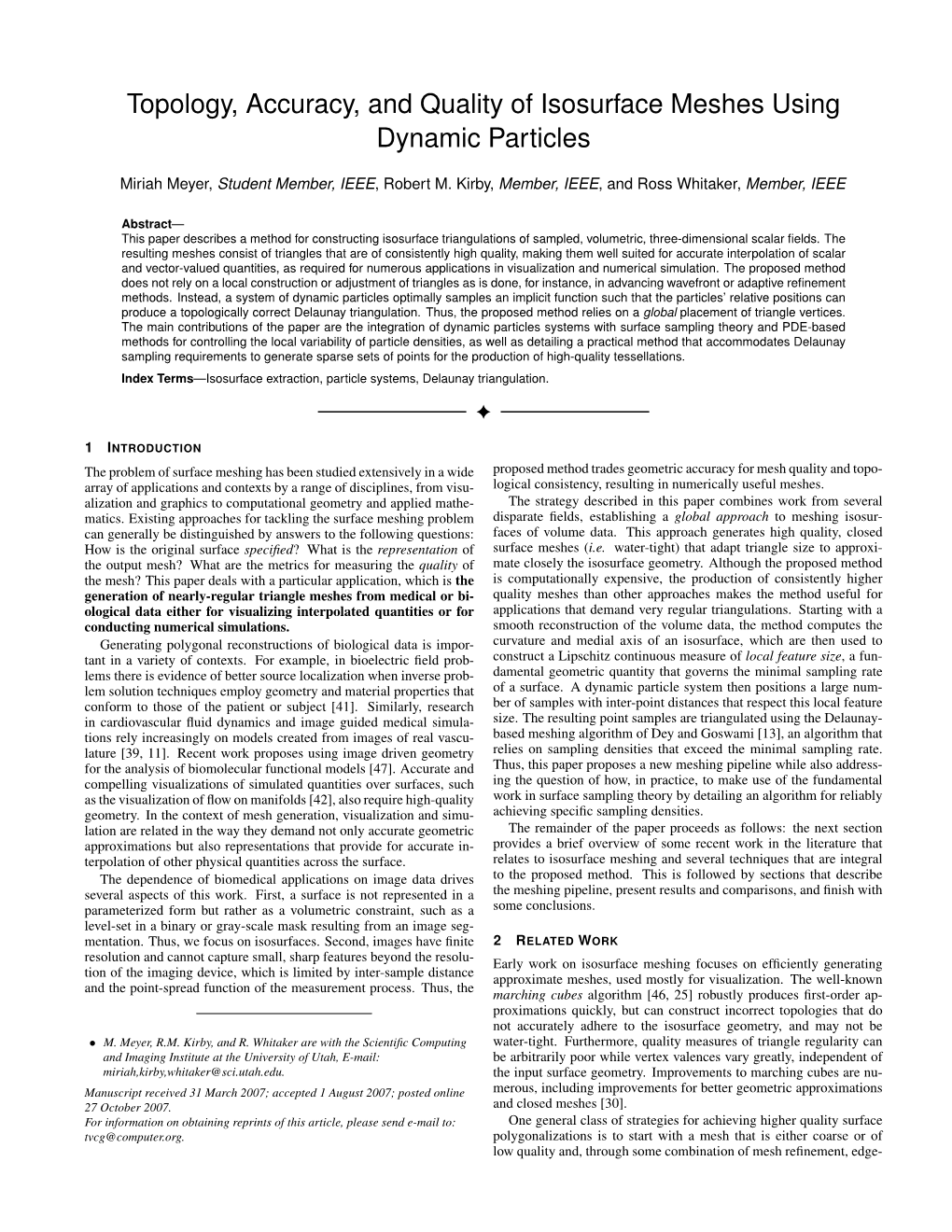 Topology, Accuracy, and Quality of Isosurface Meshes Using Dynamic Particles