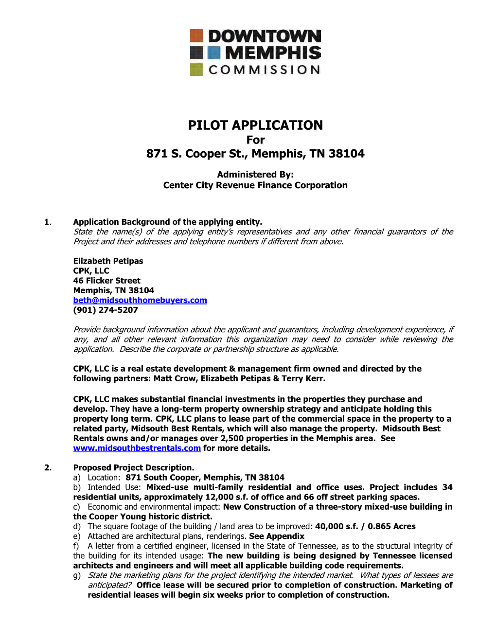 PILOT APPLICATION for 871 S