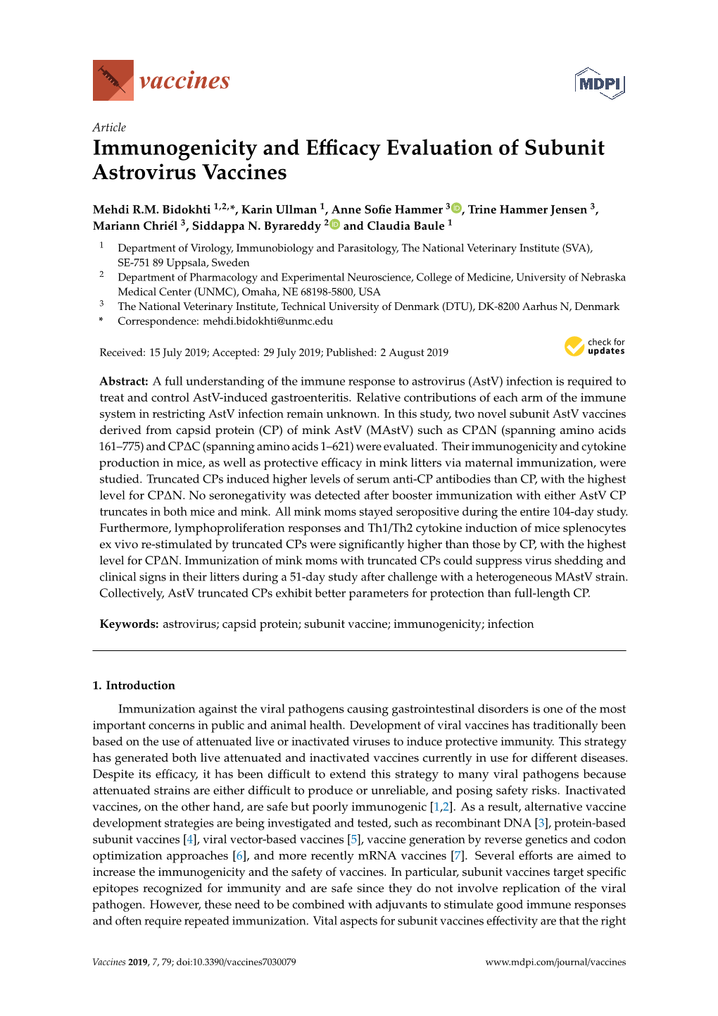 Immunogenicity and Efficacy Evaluation of Subunit Astrovirus