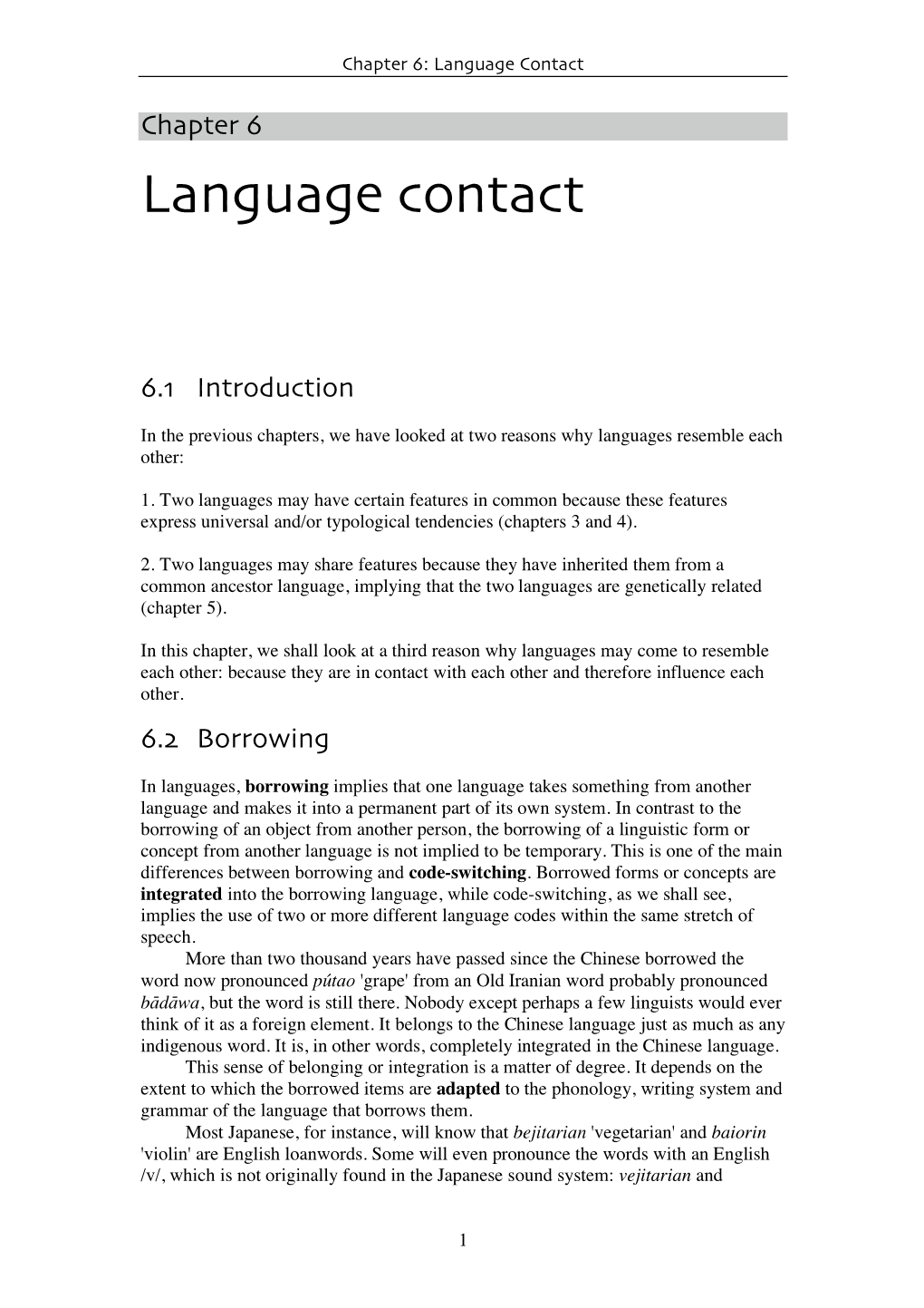 Chapter 6: Language Contact