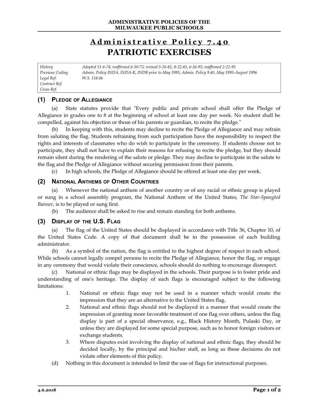 Administrative Policy 7.40 Page 2 of 2