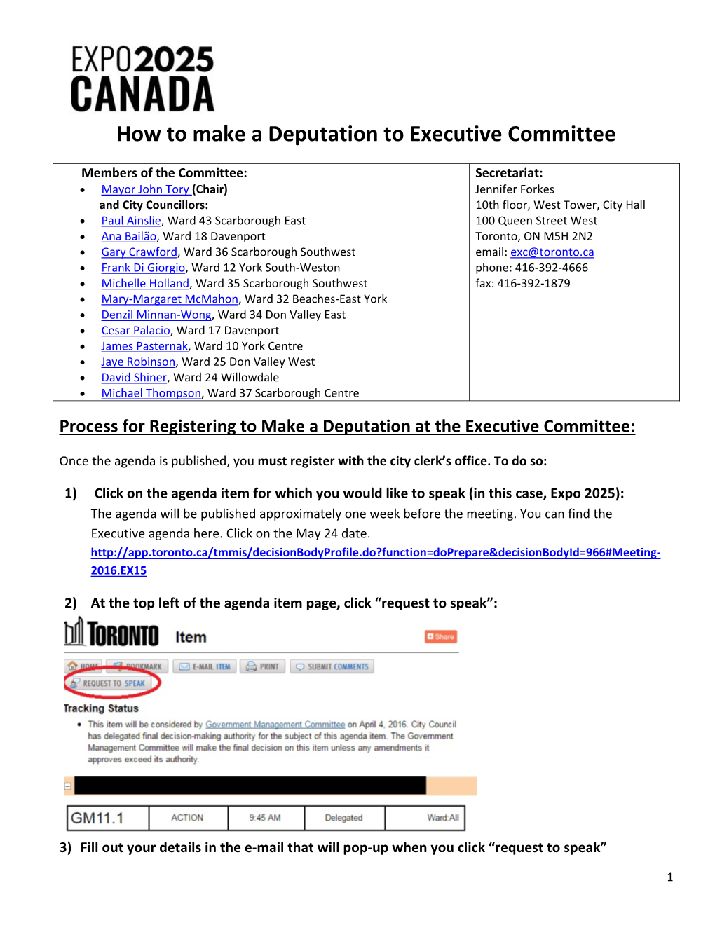How to Make a Deputation to Executive Committee