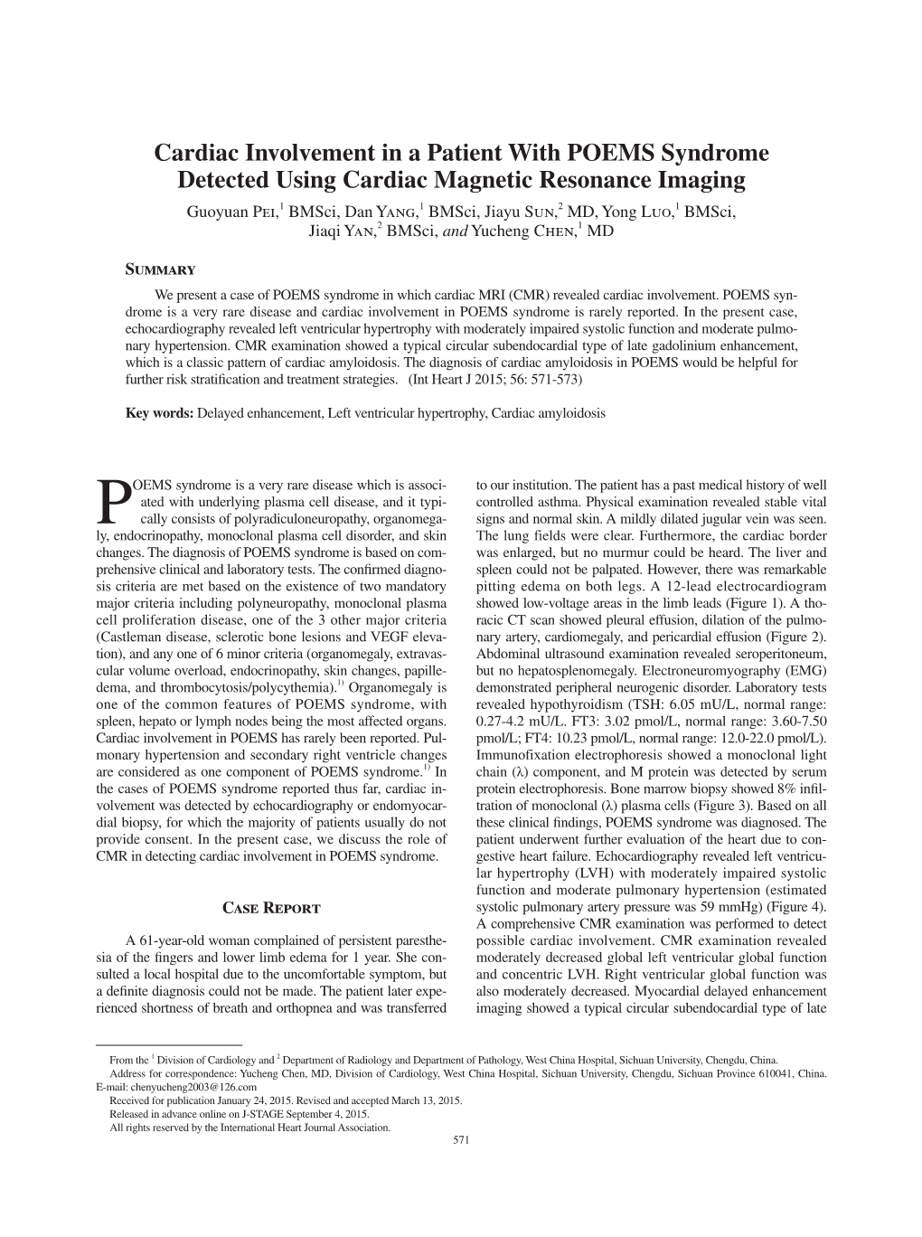 Cardiac Involvement in a Patient with POEMS Syndrome Detected Using