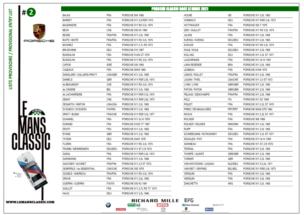 Porsche Classic Race Le Mans 2021