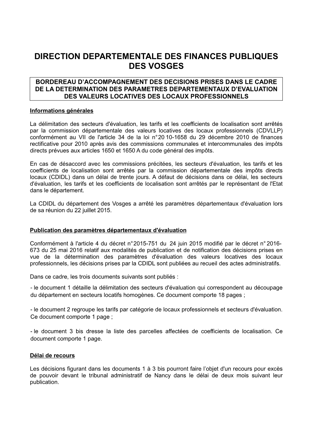 Direction Departementale Des Finances Publiques Des Vosges