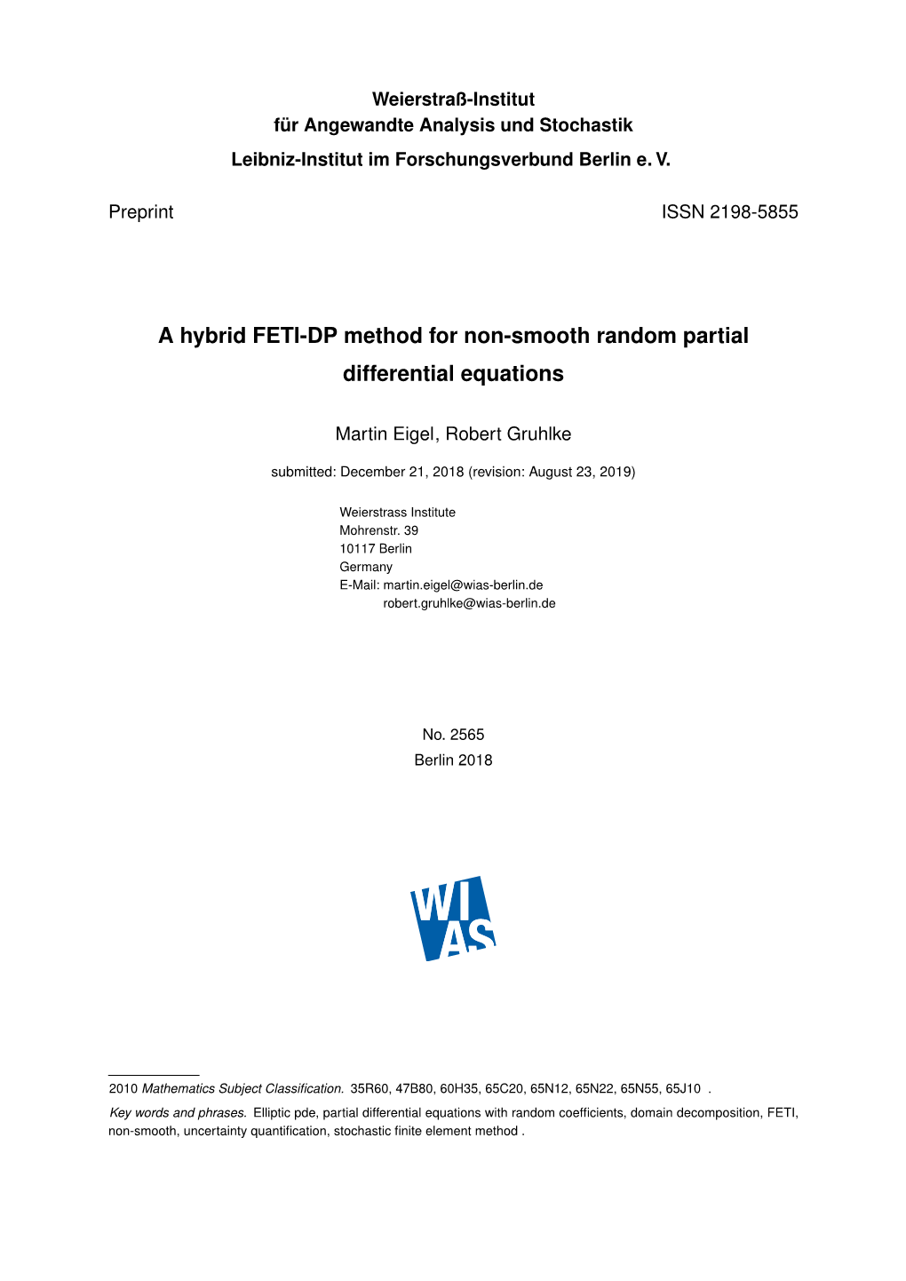 A Hybrid FETI-DP Method for Non-Smooth Random Partial Differential Equations