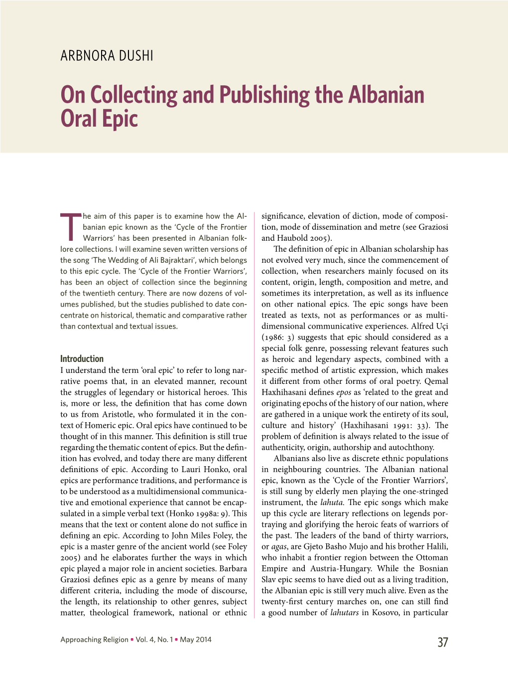 On Collecting and Publishing the Albanian Oral Epic