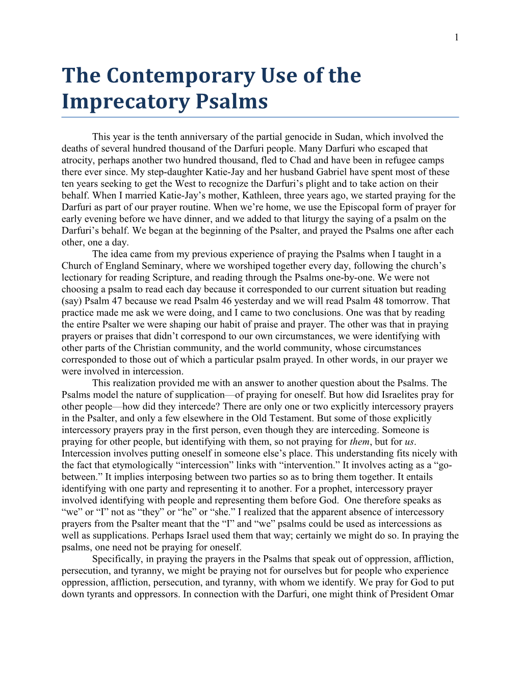 The Contemporary Use of the Imprecatory Psalms