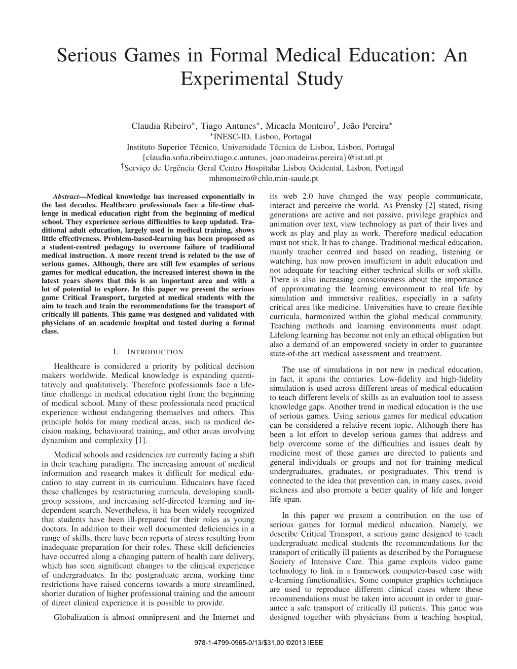 Serious Games in Formal Medical Education: an Experimental Study