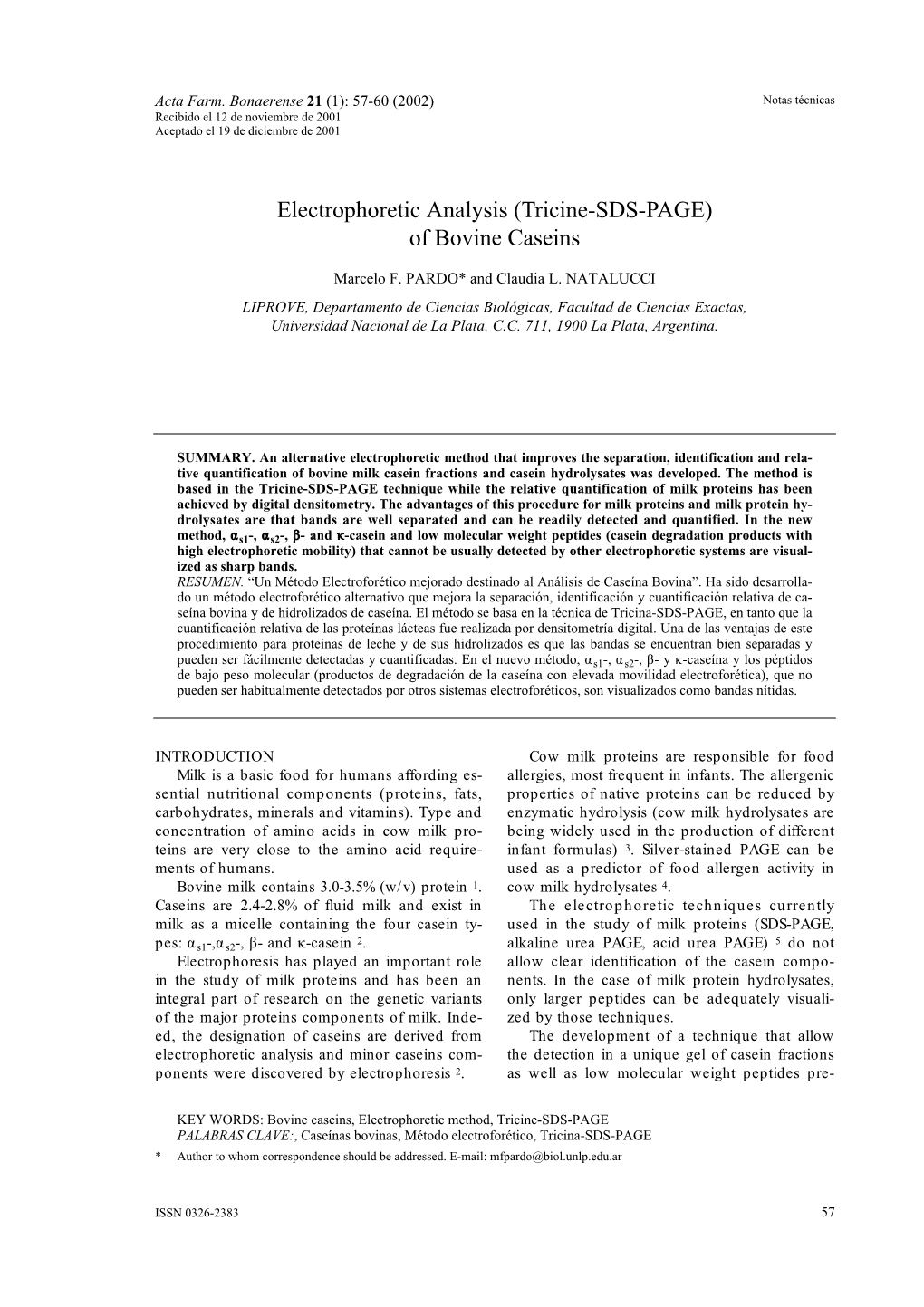 (Tricine-SDS-PAGE) of Bovine Caseins