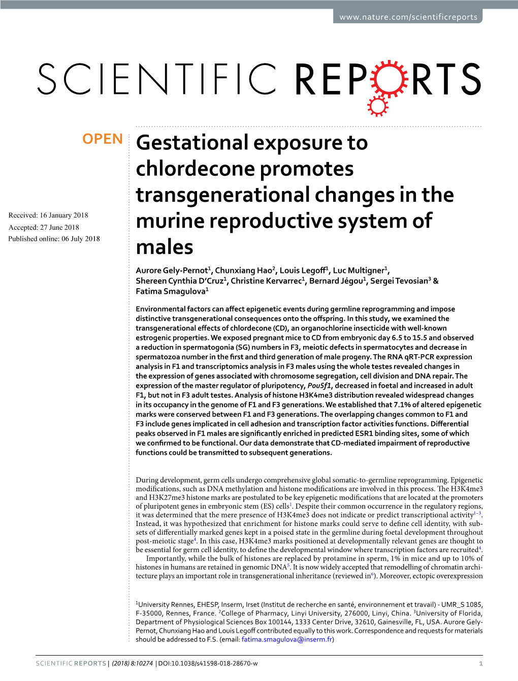 Gestational Exposure to Chlordecone Promotes Transgenerational