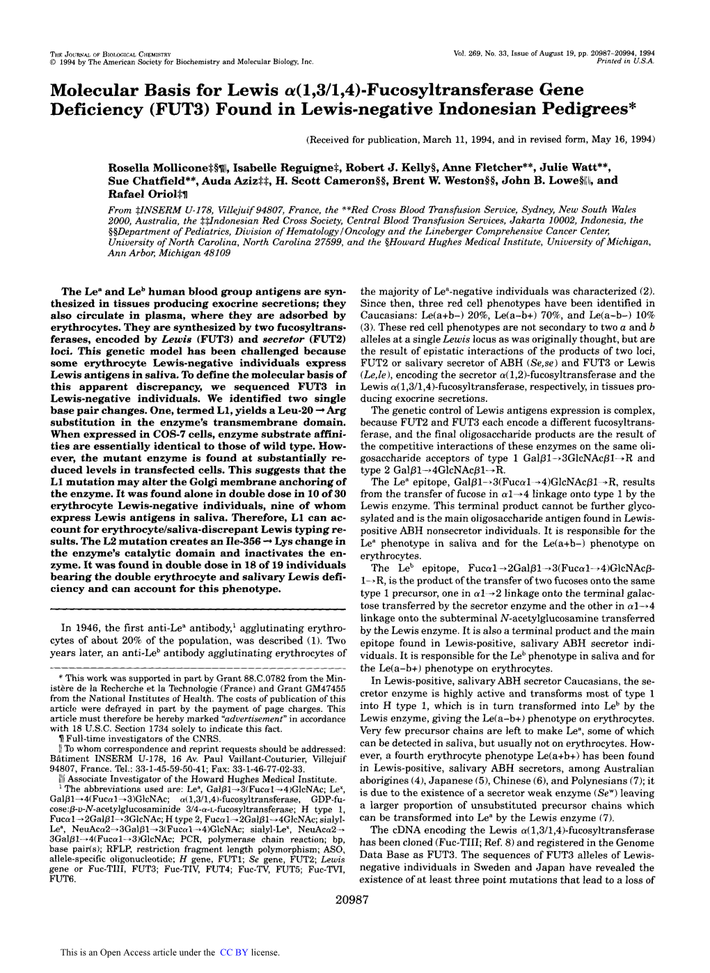 Fucosyltransferase Gene Deficiency (FUT3) Found in Lewis-Negative Indonesian Pedigrees*