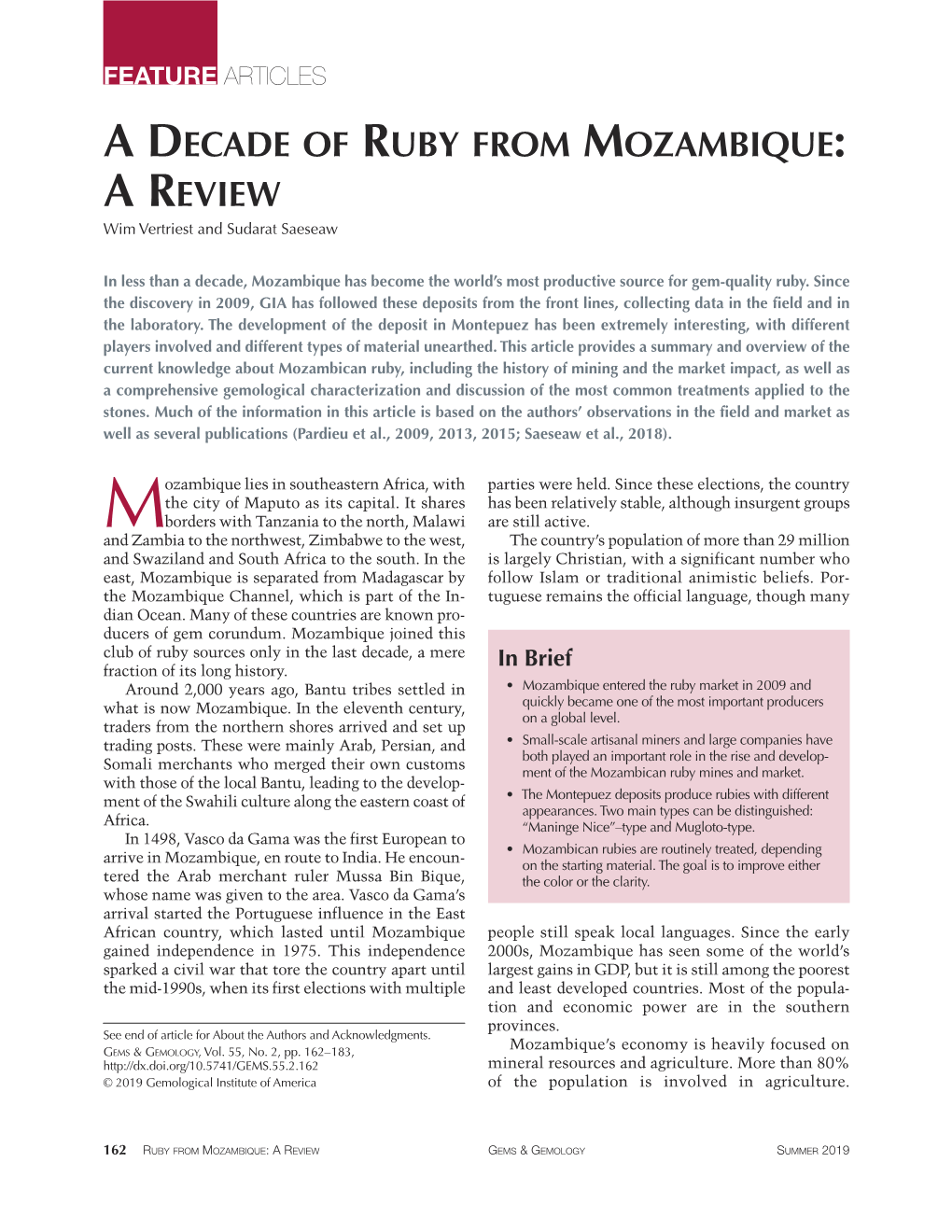 A DECADE of RUBY from MOZAMBIQUE: a REVIEW Wim Vertriest and Sudarat Saeseaw