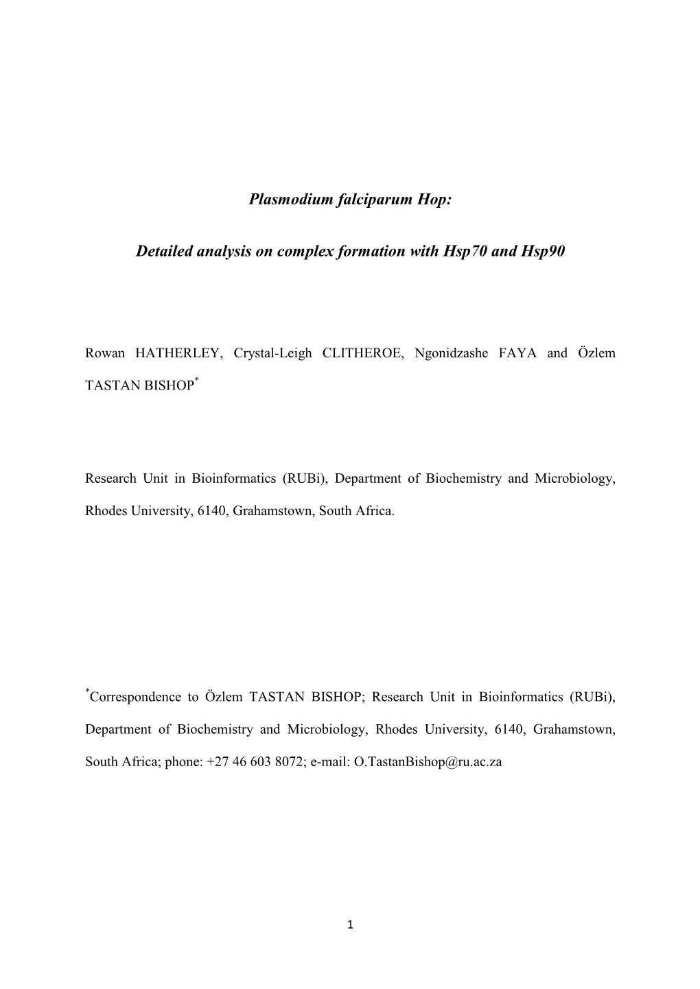 Plasmodium Falciparum Hop