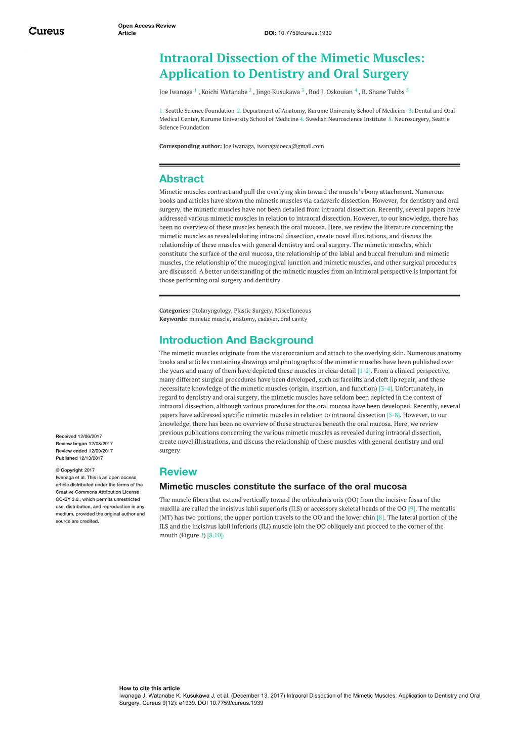 Intraoral Dissection of the Mimetic Muscles: Application to Dentistry and Oral Surgery