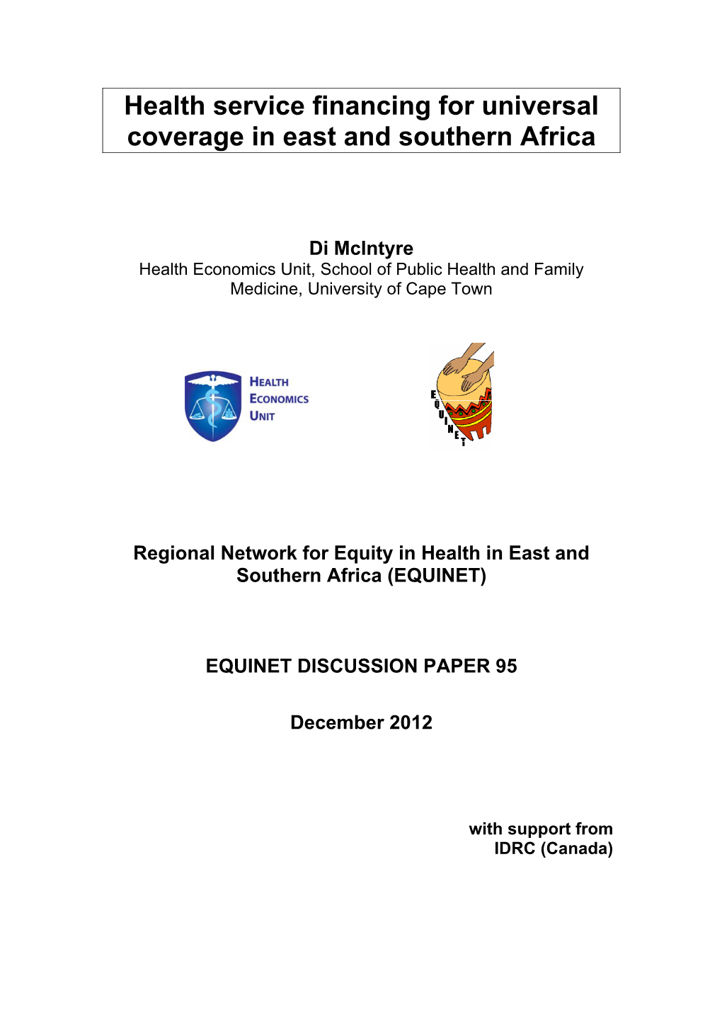 Health Service Financing for Universal Coverage in East and Southern Africa
