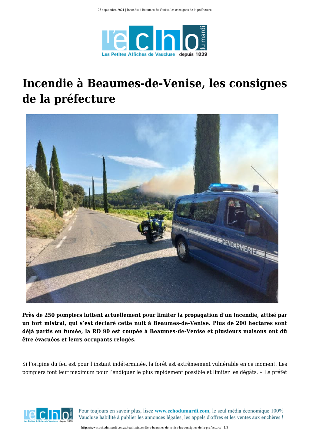 Incendie À Beaumes-De-Venise, Les Consignes De La Préfecture