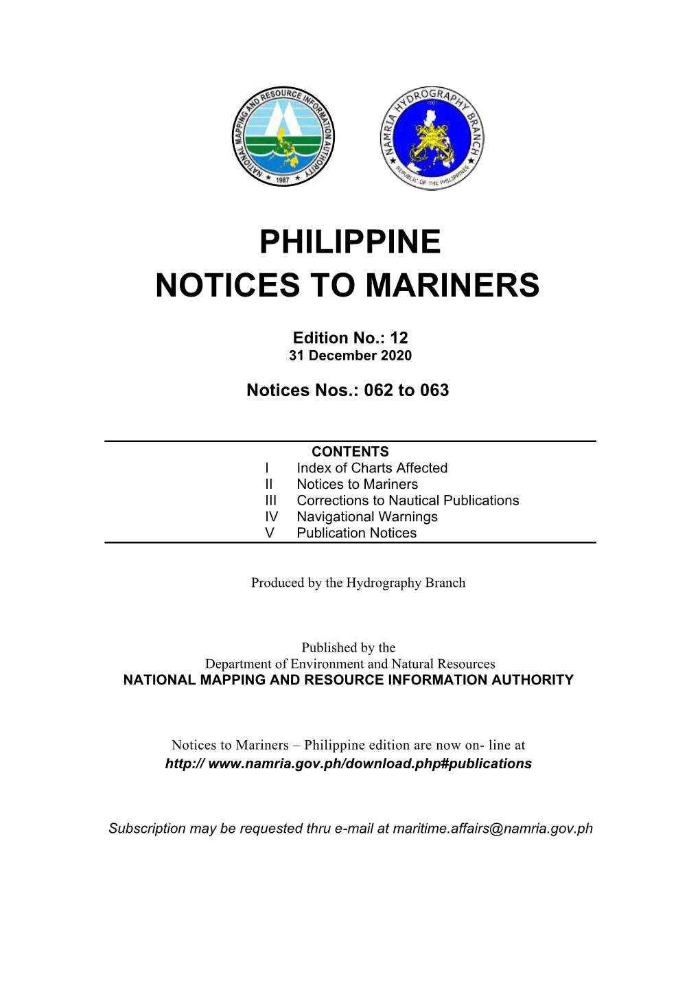 Philippine Notice to Mariners December 2020 Edition