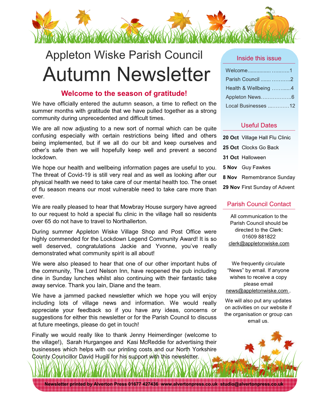 Parish Council Autumn Newsletter 2020