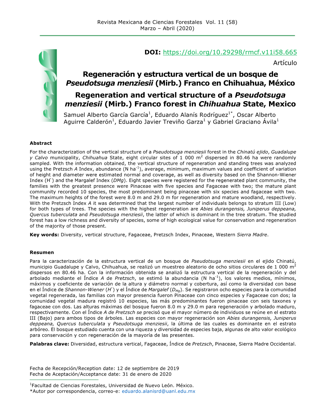 Regeneración Y Estructura Vertical De Un Bosque De Pseudotsuga Menziesii