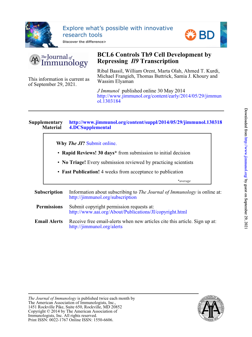 Transcription Il9 Repressing BCL6 Controls Th9 Cell Development By
